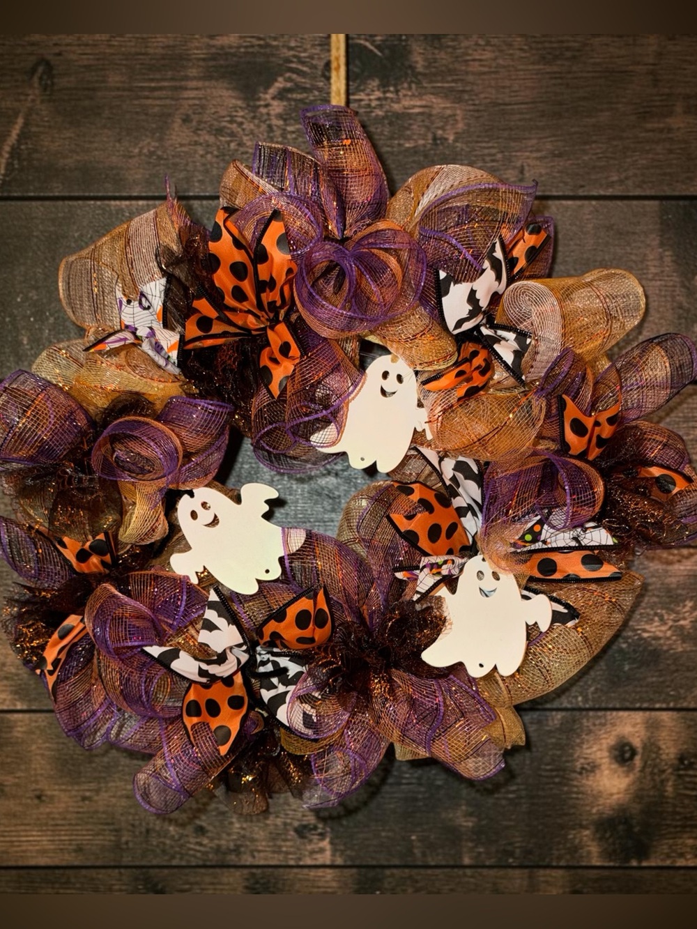 Handmade Halloween Ghost Wreath Purple Orange Black